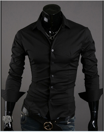 

2016 VSKA new spring business shirts wild solid color Slim casual men pointed collar long-sleeved shirt, Red