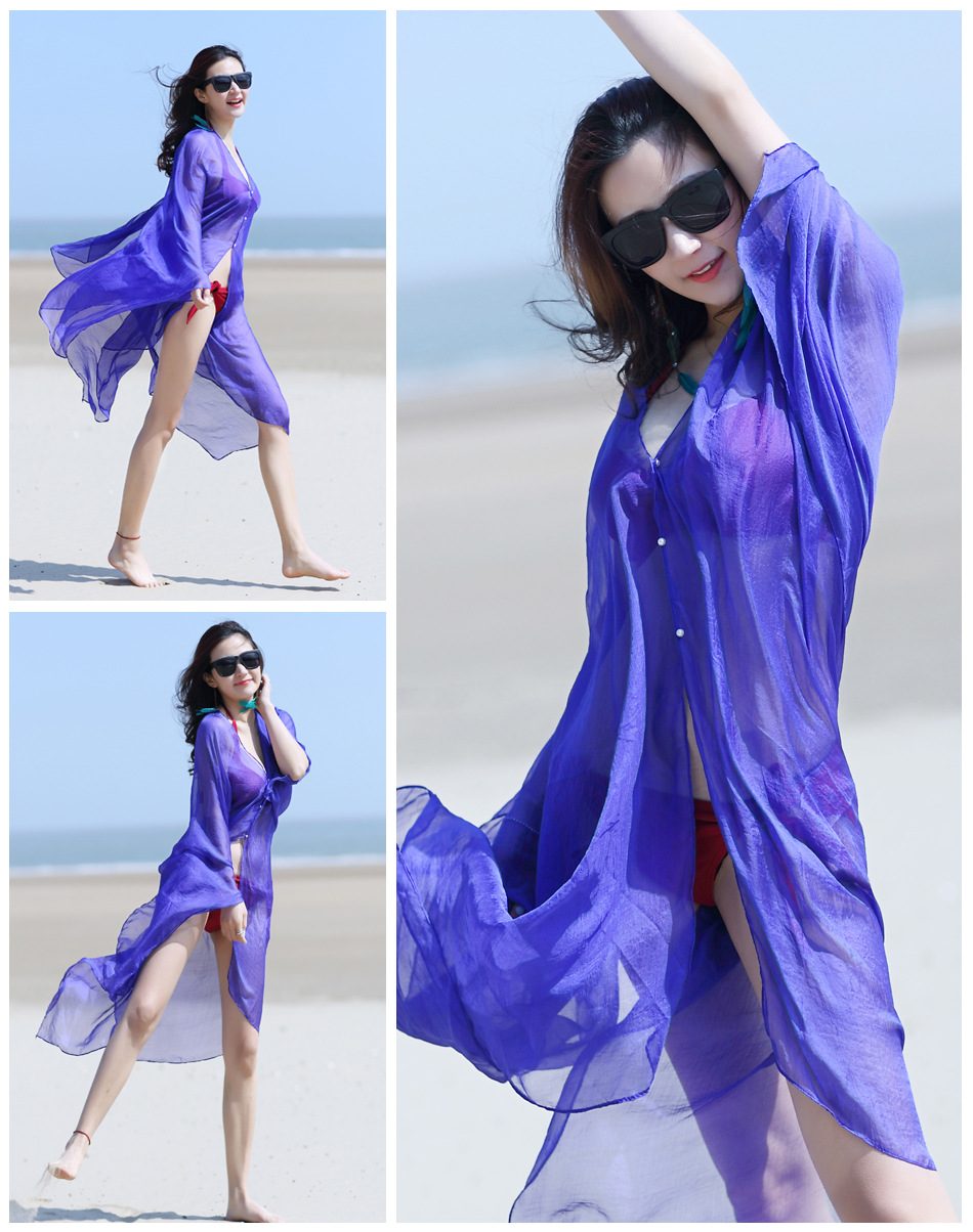 

Hot sale Cycling Sunscreen colthes Oversized Solid color chiffon silk scarf Sunscreen beach shawl towels
