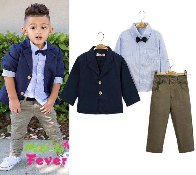 

Handsome Boy Outfits Set 3pcs Clothing Suit Kids Jacket + Bowtie Shirt + Pants Gentleman Suit Outfit Children Outdoor Set 12223, Shirt+t-shirt+pants