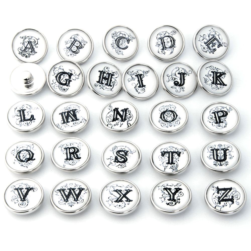 wholesale 26pcs/lot High quality Mix Many 18mm Alphabet Metal Snap Button Charm Rhinestone Styles Button Ginger Snaps Jewelry 1 making jewel