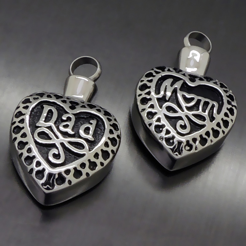 

High quality Love Family openable 316L Stainless Steel Cremation Dad MoM Letter Memorial Ash Urns Lockets Pendant Necklace Urns Jewelry N3