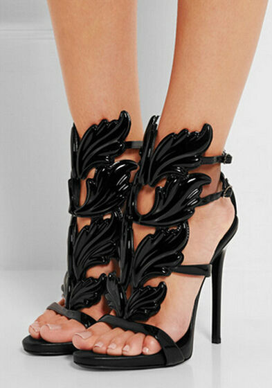 

Luxury women red Cruel Summer sandals polished golden silver metal leaf Winged Gladiator Sandals open toe band Heels Shoes