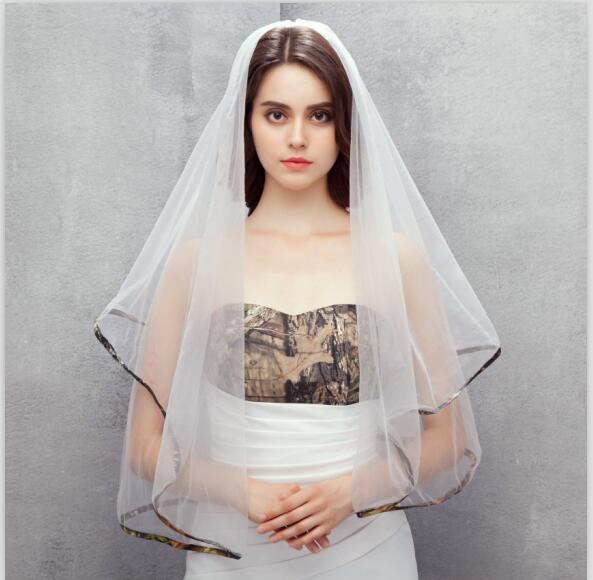 

in stock bridal veils camo wedding veil for bride wedding dre 2 two layers elbow length bridal veil camouflage wedding bride accessory, White