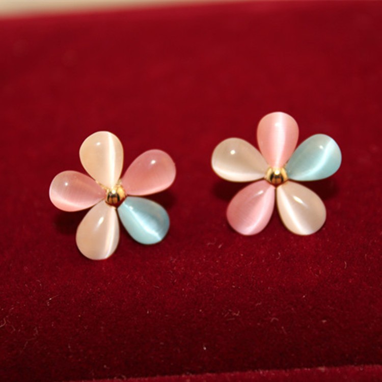 

Cherry blossoms Stud Earrings gemstone Earrings Opal Flower Stud Earrings Fashion Jewelry For Women Hot Sale