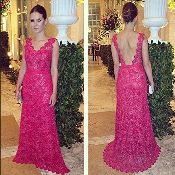 

Fuchsia Grace Vestidos de Longo Evening Dresses Custom made Sexy backless V neck Ribbon Lace Formal special occasion dresses for women, Royal blue