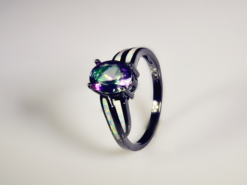 

Wholesale & Retail Fashion Fine white Fire Opal Rings and Colorful zircon Opal Rings 10KT Black Gold Filled ROF1507004