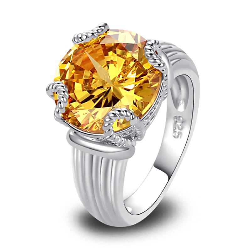 

Factory Direct-Selling Jewelry Golden Yellow Citrine 18K White Gold Plated Silver Fashion Ring Size 7 Free Shipping Wholesale