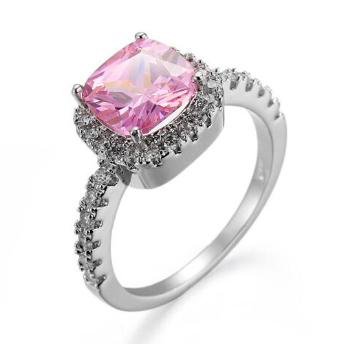 

LuckyShine Christmas Holiday Gift Square Pink Kunzite White Topaz Gemstone 925 Sterling Silver For Women Cubic Zirconia Rings Free shipping