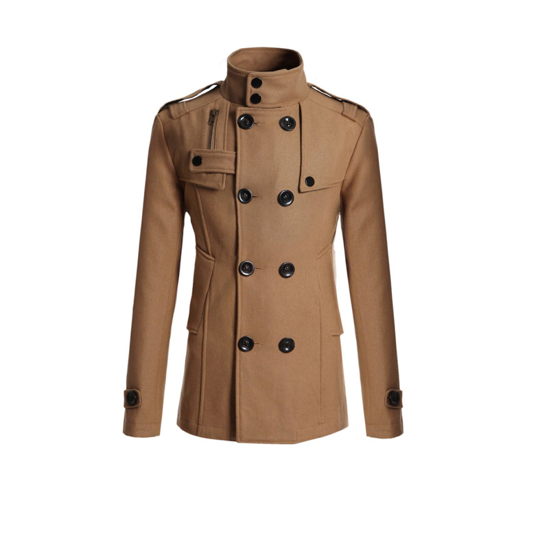 

Fall-2016 Autumn Winter Men's Windbreaker Lapel Thick Warm Wool Trench Coat Mens Overcoat Abrigos Hombres Invierno Plus Size Y00088, Black
