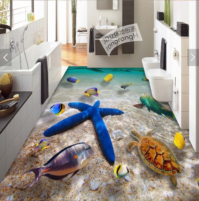 

3d pvc flooring custom photo Waterproof floor wall sticker sea world starfish seawater 3d wall murals wallpaper room decoration painting, Pictures show