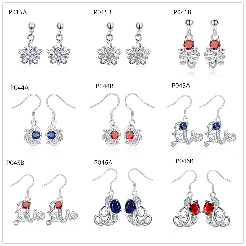 

High grade women's gemstone 925 silver plate earring 10 pairs a lot mixed style,plated sterling silver Dangle Chandelier earrings EMP7