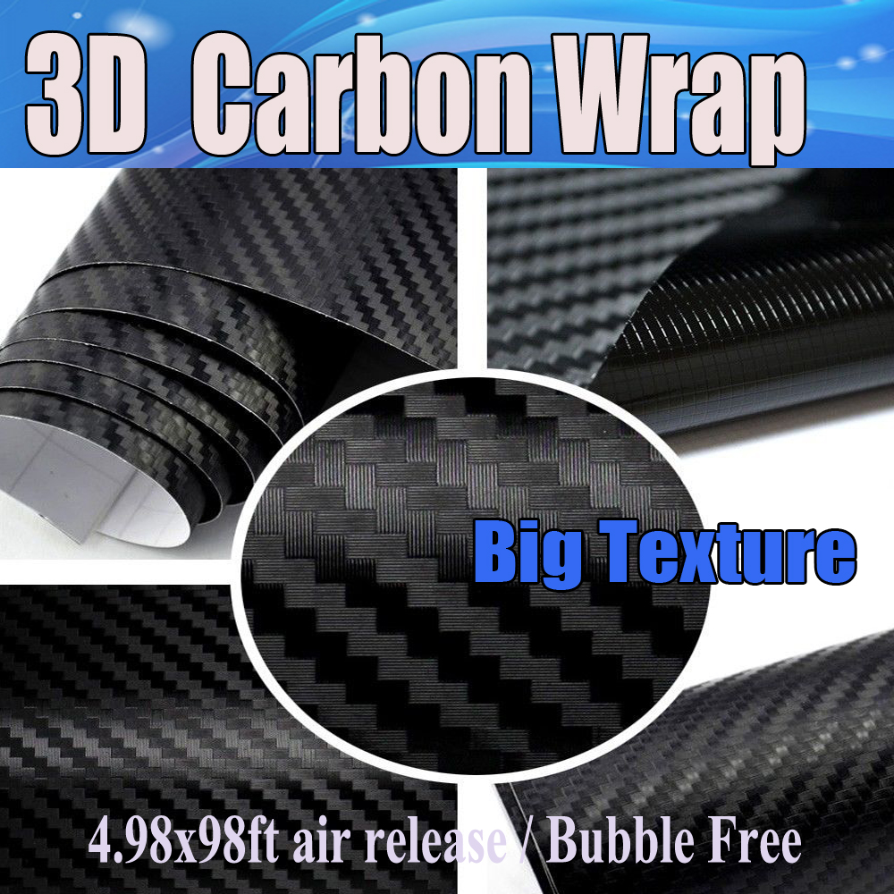 Noir 3D Big Texture Film de vinyle en fibre de carbone sans bulles d'air Style de voiture Livraison gratuite épaisseur 0.18mm Ordinateur portable