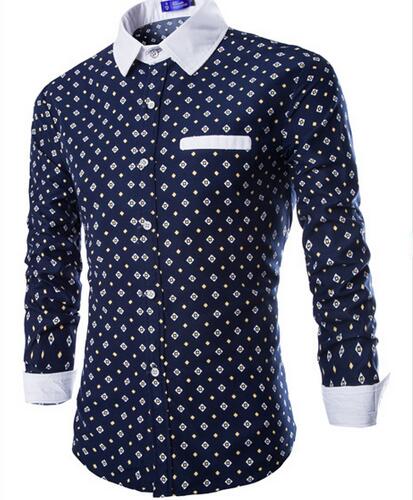 

2017 fashion Men's Shirt Stylish Casual Long-Sleeve Shirts 2 colours printing shirts, White