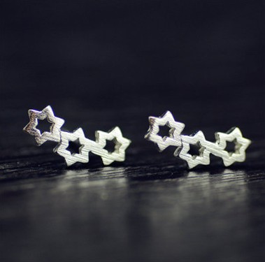 Earrings For Girls /Ladies S925 Silver Sterling 3 Hollow Out Stars Stud Earrings Ear Studs Ear Pins Womens Jewelry