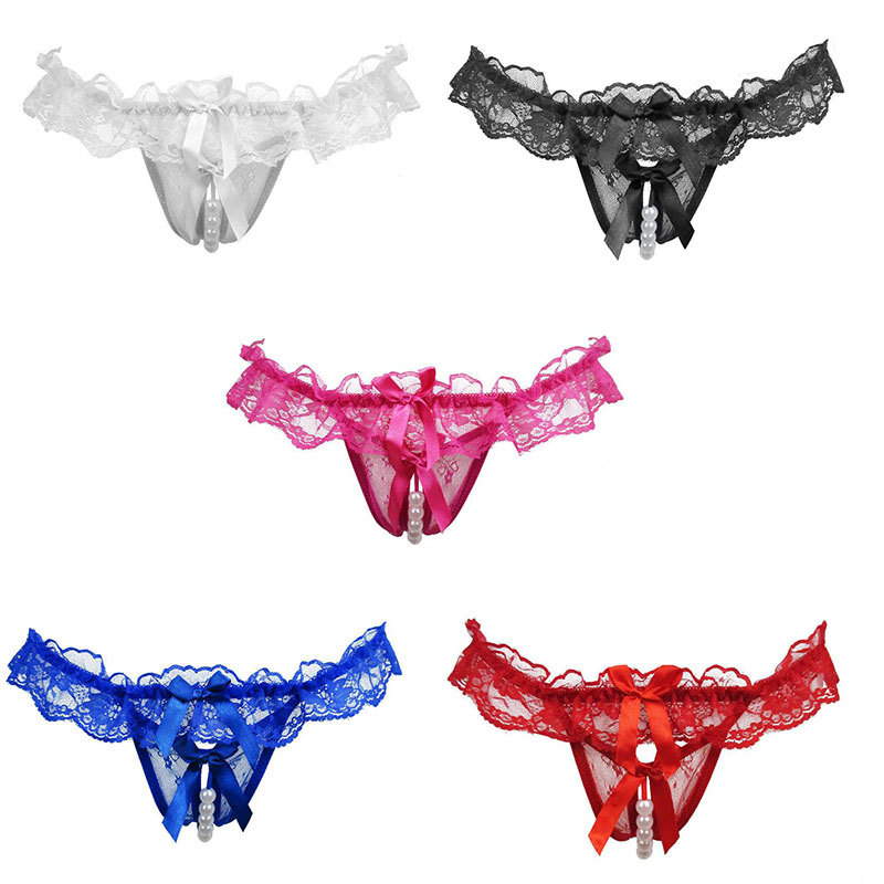 

Lace open thong thong gauze massage pearl sexy temptation T pants ladies underwear, Red