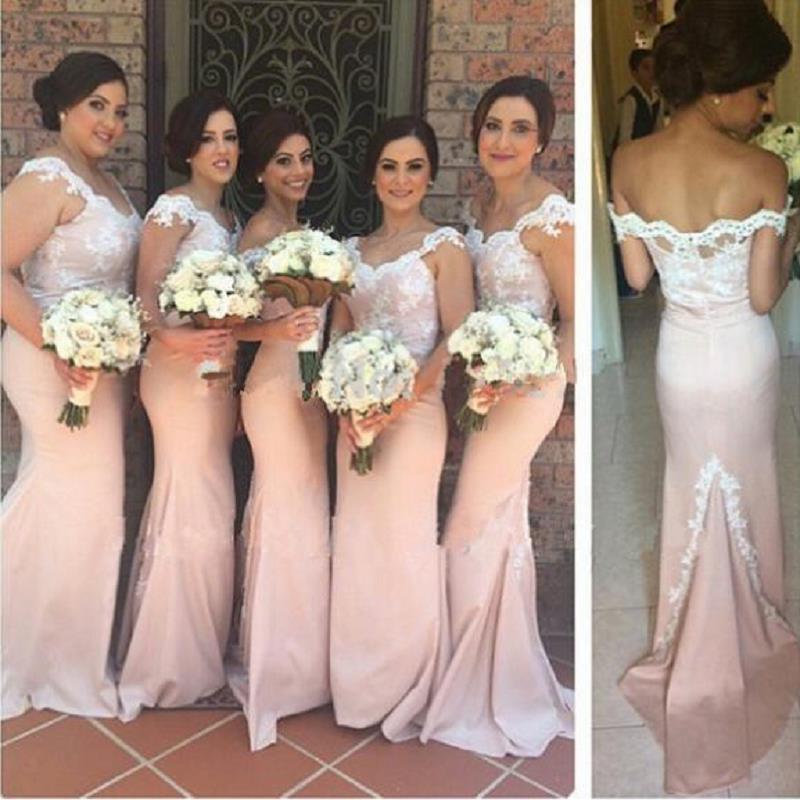 

2018 Nude Bridesmaids Dresses Mermaid Trumpet Style Floor Length Cap Sleeve Maid Of Honor Gowns For Sale Vestidos Madrinha De Casamento