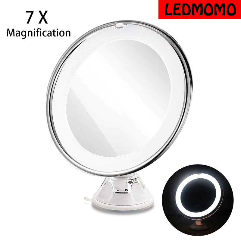 

NEW LED 7X Magnifying Cosmetic Makeup Mirror With Power Locking Suction Cup Bright Diffused Light 360 Degree Rotating