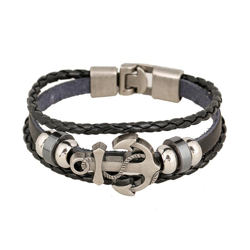 Mix Style Link Bracelets Anchor Metal Clasp Infinity Multilayer Leather Beaded Bracelets For Men DIY Handmade Jewelry