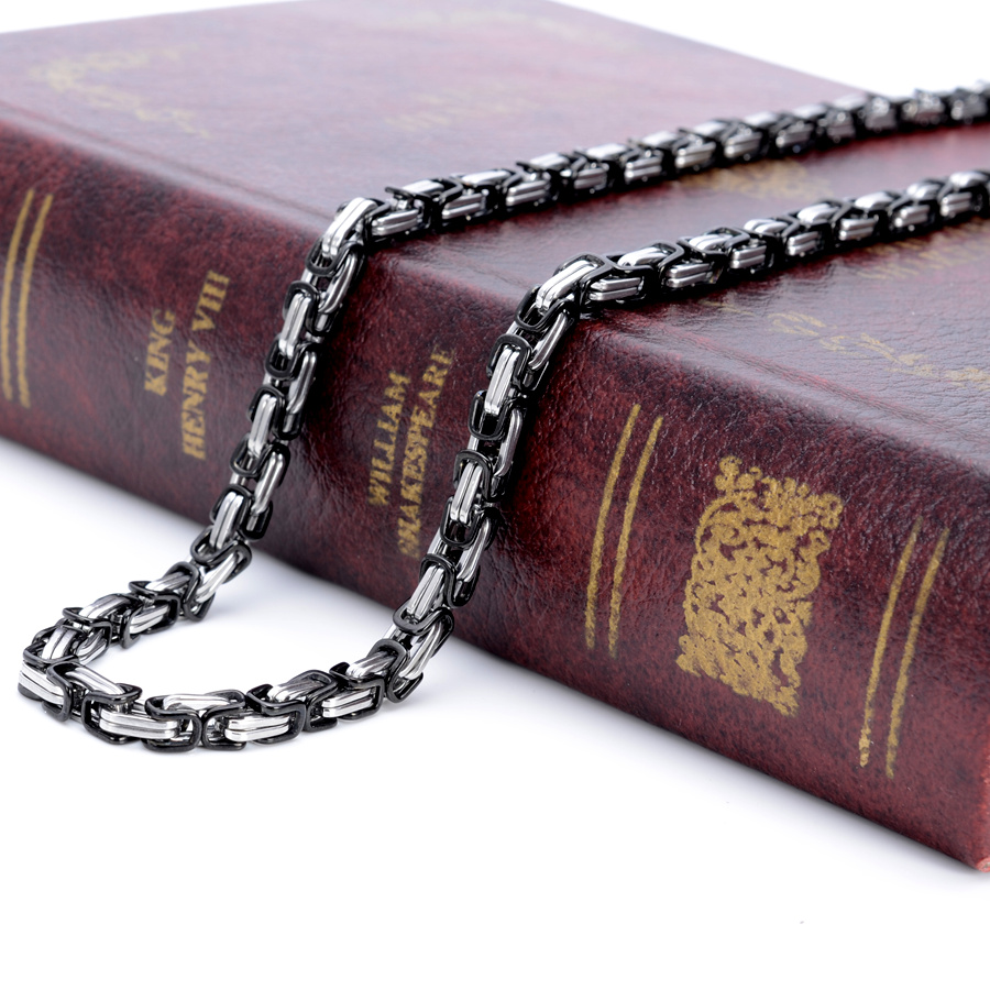 

18-40" Heavy Silver&black Stainless steel Byzantium Chain Necklace charm