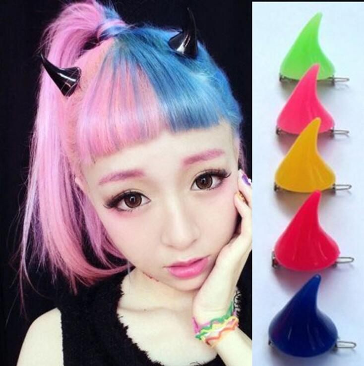 

Halloween Devil Horns Hairpin Neon Colors Angle Harajuku Cute Exaggerated Hair Clip Bobby Pins Free shipping