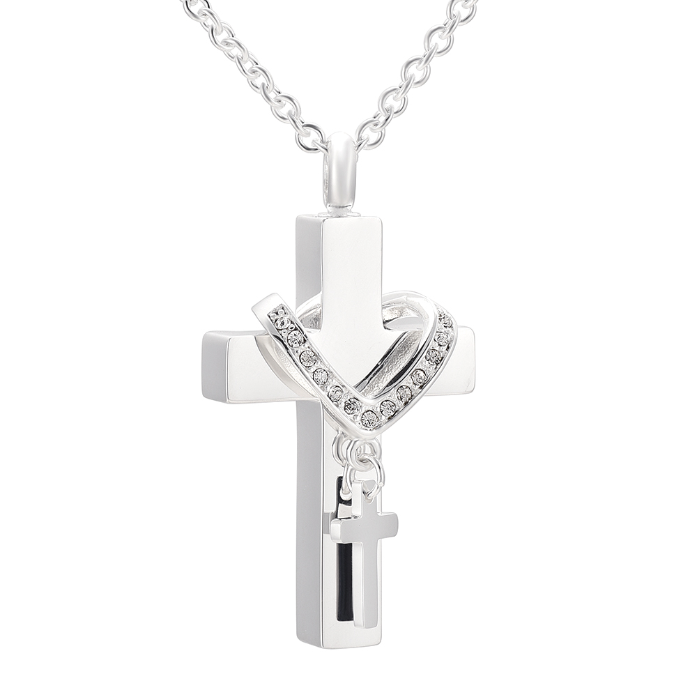 

Ijd9877 cremation jewelry lockets to hold ashes Diy Double Cross Charm Pendant Necklace For Ashes Keepsake Urns Memorial Accessories