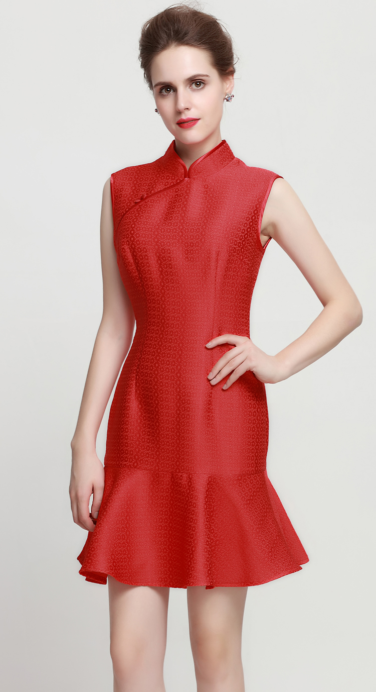 

Vintage Women Mermaid Dress Sleeveless Jacquard Party Dresses 1016190, Black