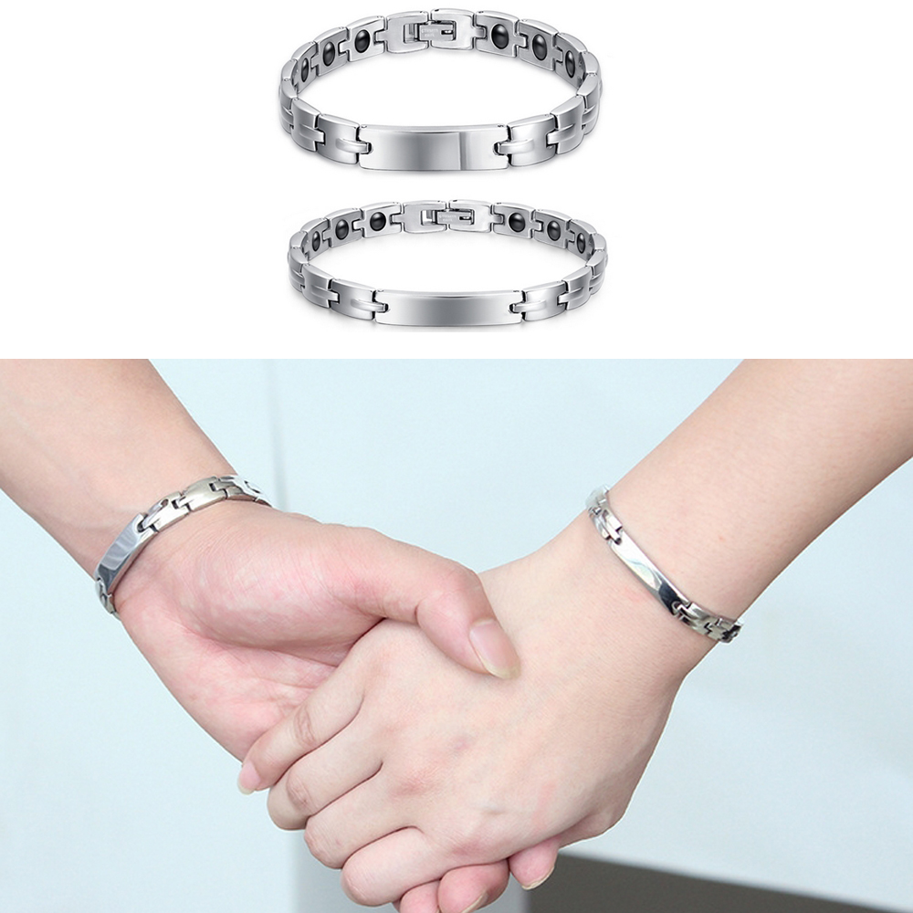 

Free-engraving Free-shortening Black Magnet Hematite Inlaid Stainless Steel Link Chain Bracelet