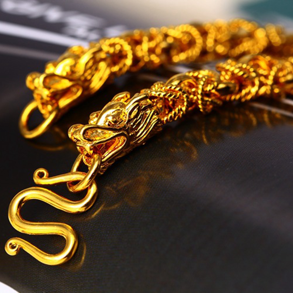 Hip Hop Mens Necklace 24k Yellow Gold Filled Dragon Design Chain Necklace 22in-image-391407328