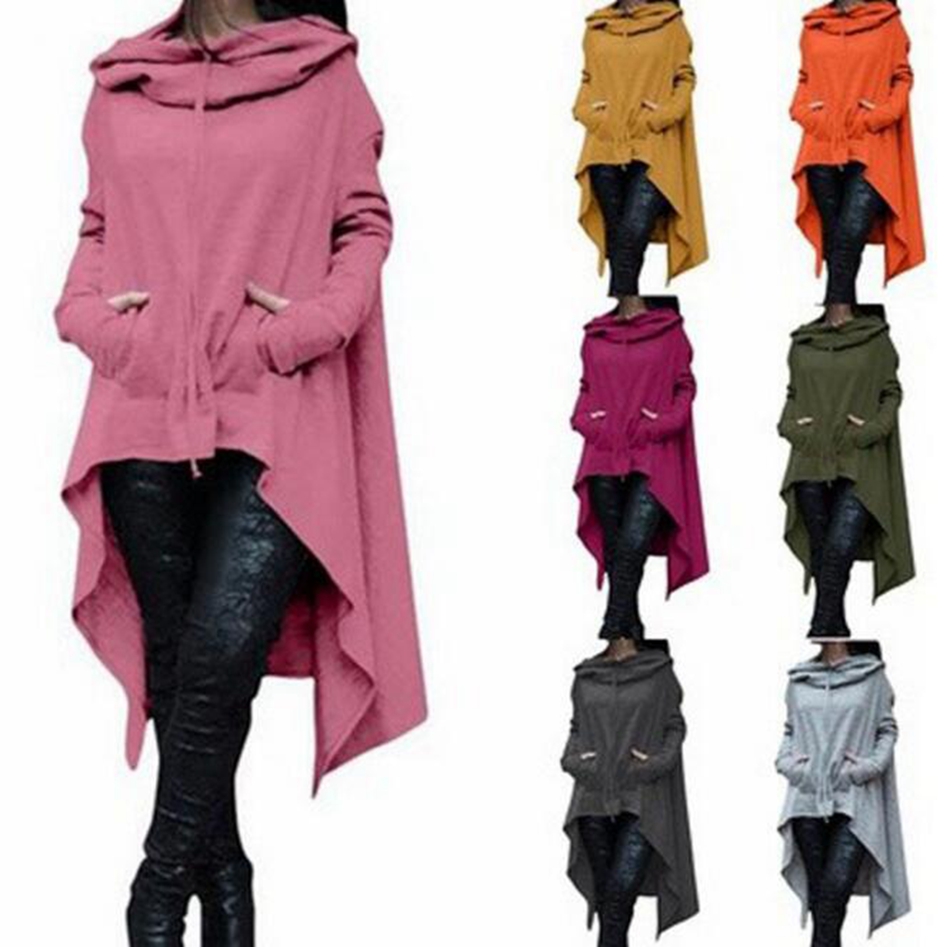 Irrégulier Sweat Automne manches longues kangourou poches Sweats à capuche pulls avec capuche en vrac Solide Couleur irrégulière Coats 10 couleur
