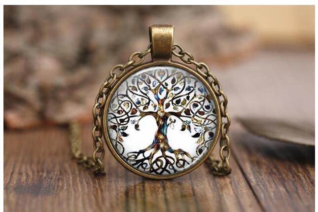 

Life tree time gem necklace glass pendant necklace