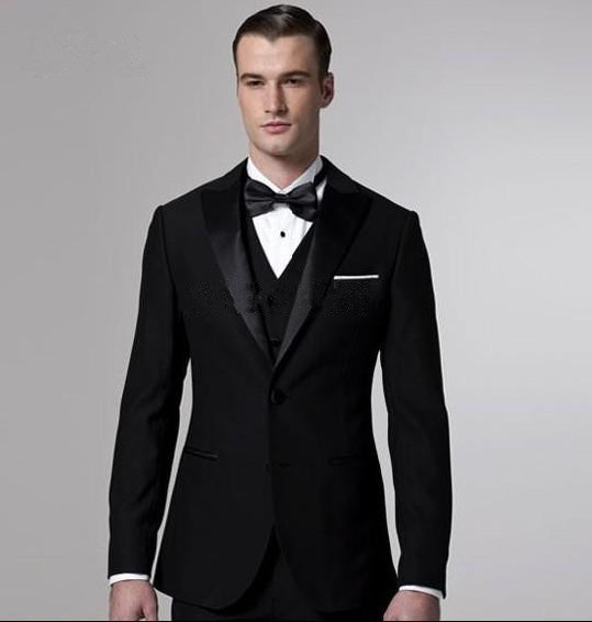 

Wholesale- Custom Made Classic Black Tuxedos Business Suits Wedding Suits For Men Tailor Made Groom Suit For Men, As picture-1