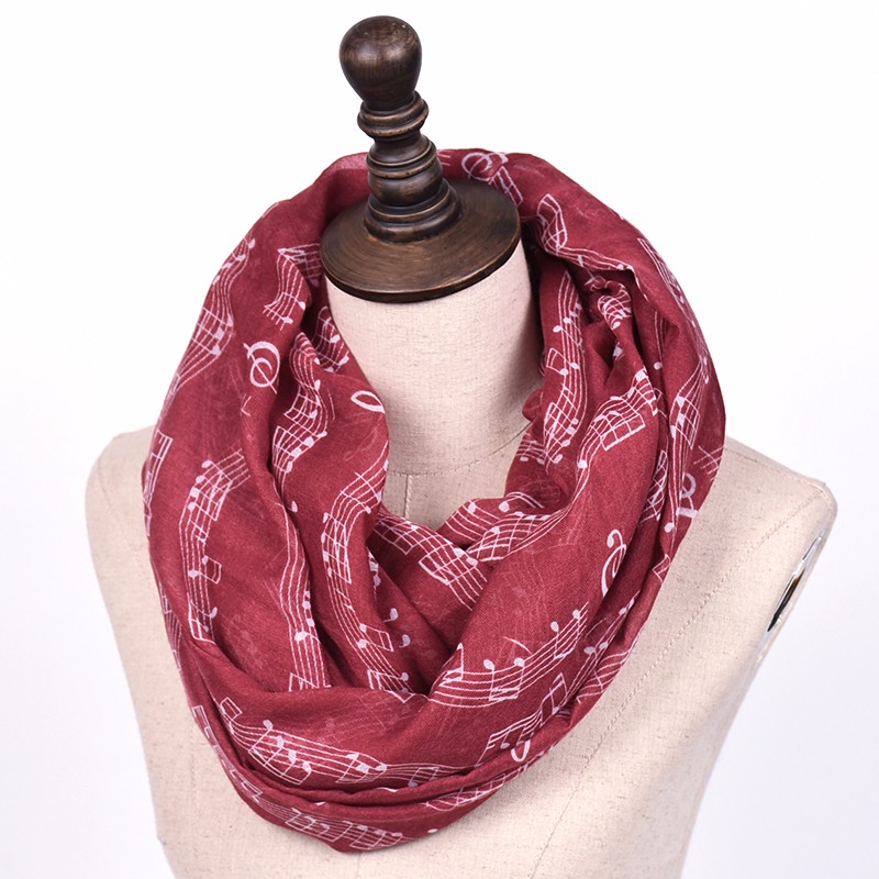 

New Fashion music noted Scarves women foulard femme red Burgundy Navy Music Sheet Music Piano Notes Script Print Infinity scarf