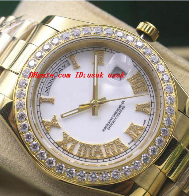

Luxury Watches 2018 New Mens 18kt Gold White Dial Roman 118348 Diamond Bezel 41mm Automatic Fashion Brand Men's Watch Wristwatch