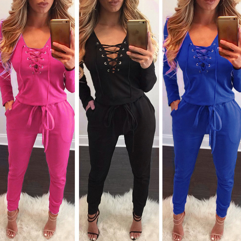 Wholesale- Xlent 2016 Winter Women Sexy Catsuit Fashion Rompers Trade Jumpsuit Female Bandage Jumpsuit G1101H13-image-399485726