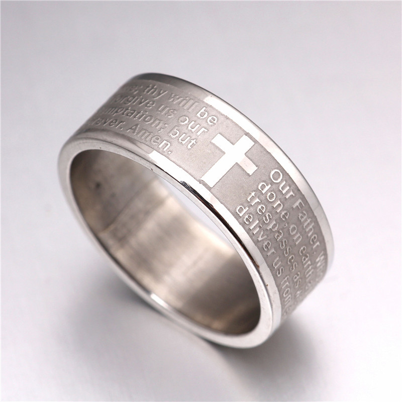 

new 30pcs/lot silver the English Lord's Prayer etching stainless steel men's Jewelry Rings wholesale lots