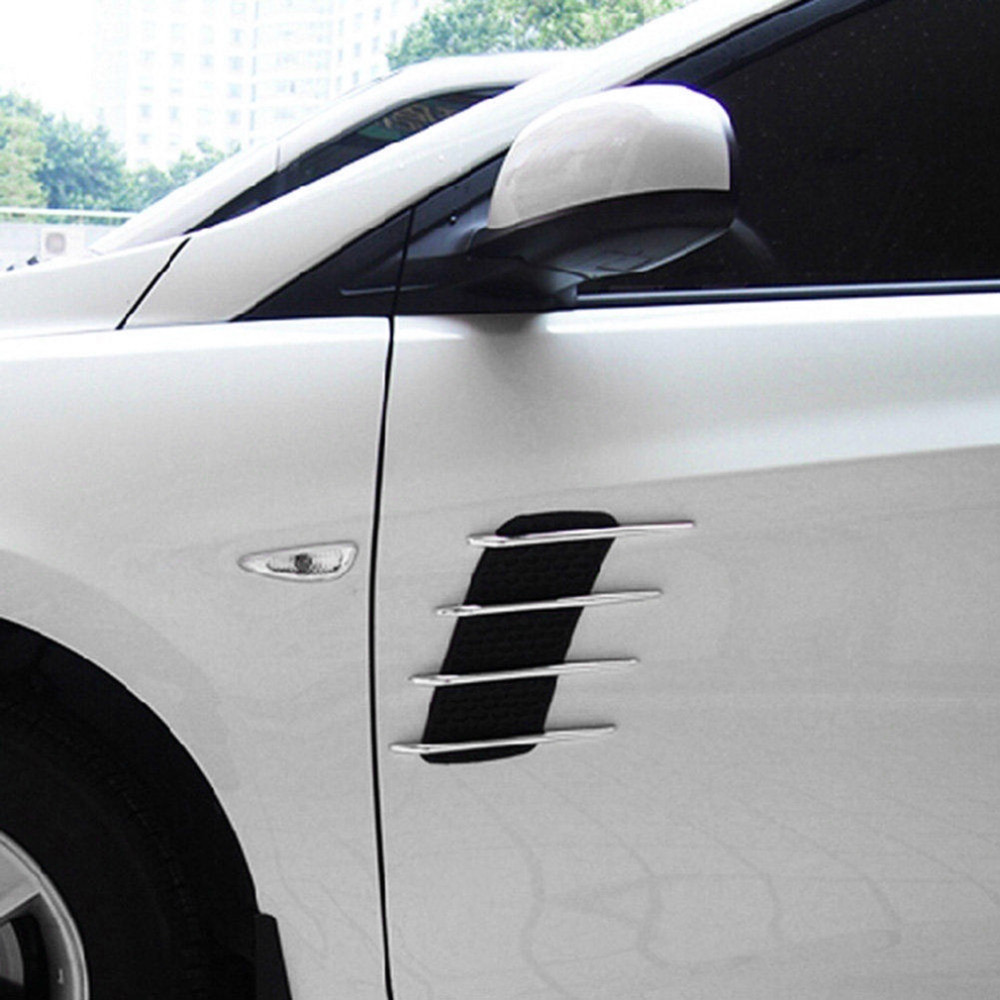 2Pcs ABS Plating Auto Car Air Flow Fender Intake Side Vent Decor Sticker Silver