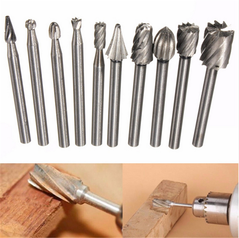 

10pc/set High Speed Steel Burr Woodworking Drill Bit Set Carving Rasps For Dremel 1/8 Inch Shank Burs