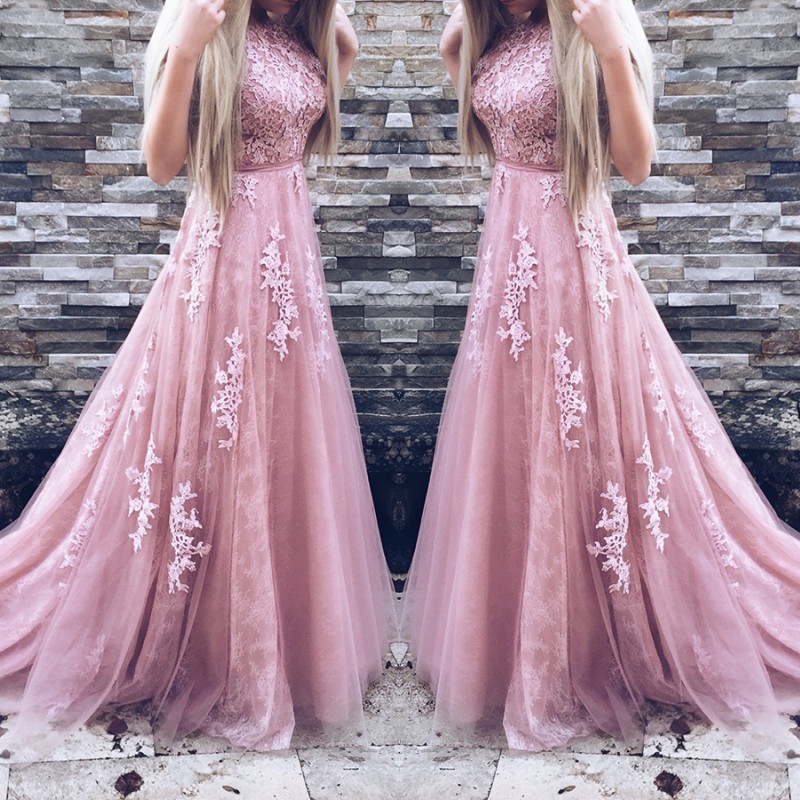 

Vintage Pink Tulle Prom Dress with Lace Appliques Jewel Neck Sash Short Sleeve Formal Evening Dress Glamorous A-Line Sweep Train Party Gowns, Light yellow