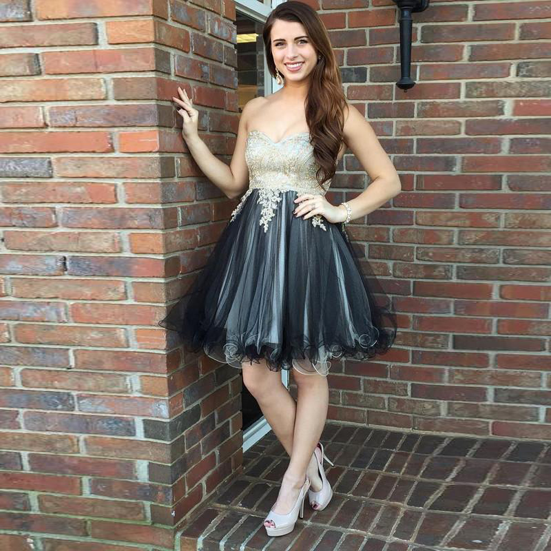 

Black Silver Short Homecoming Dresses Sweetheart Appliques Lace Tulle Custom Made Short Prom Dresses Cocktail Dresses Lace Up, Same as picture