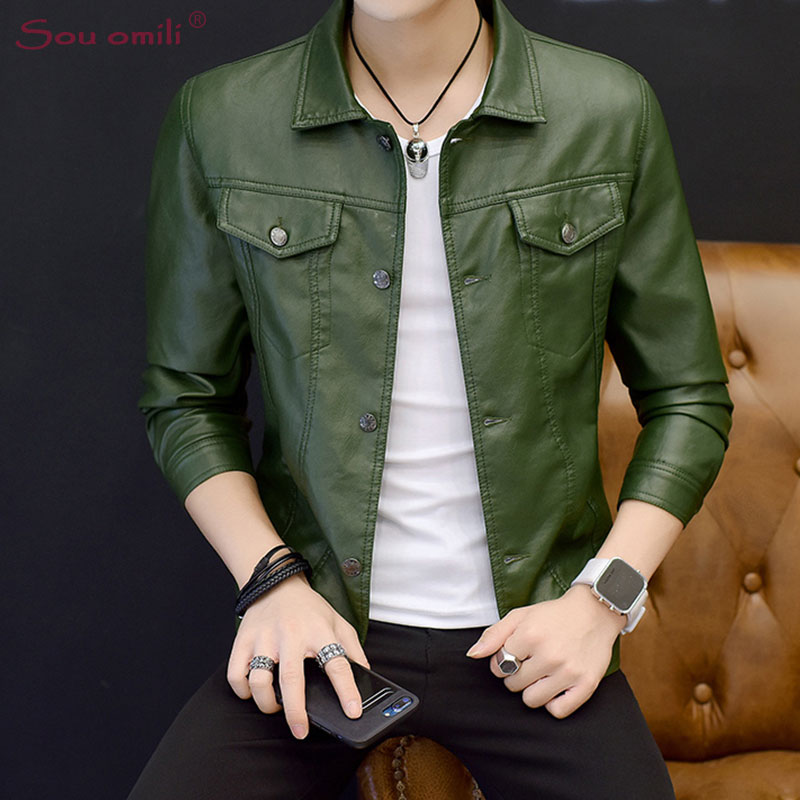 jaqueta de couro verde masculina