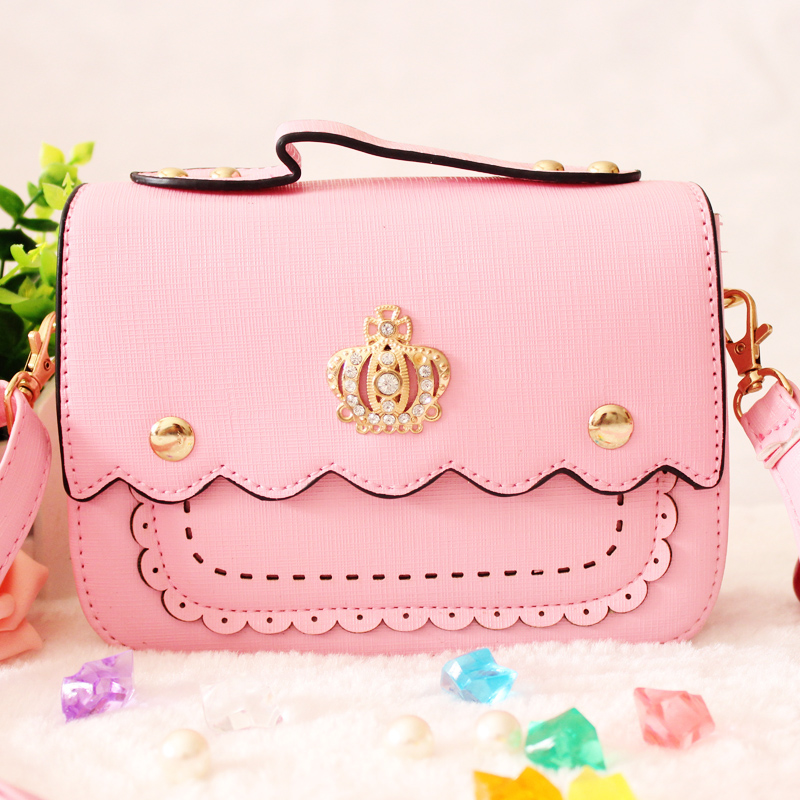 

New baby children bag Messenger bag fashion cute crown girl princess handbag, Peach