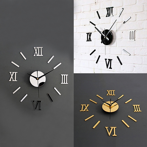

3D Acrylic Mirror Surface Roman Numerals Wall Clock Stickers Home DIY Decor