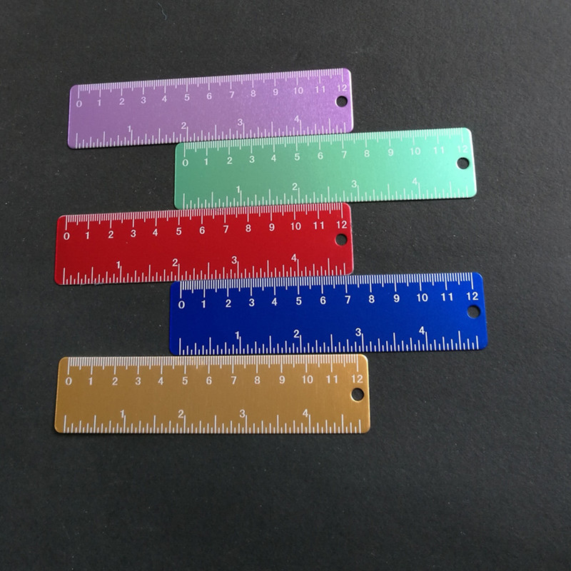 

Aluminum Alloy Durable Metal Students 4.7" 12cm Range Straight Ruler Measuring Pocket Multi Tool with Keyring Attachement - 5 Colors