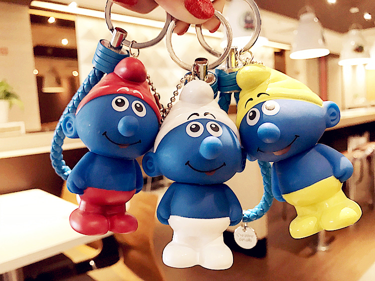 

lovely cartoon character smurfs keychain fashion car key ring charm cartoon pendant trinket gift ing, Silver