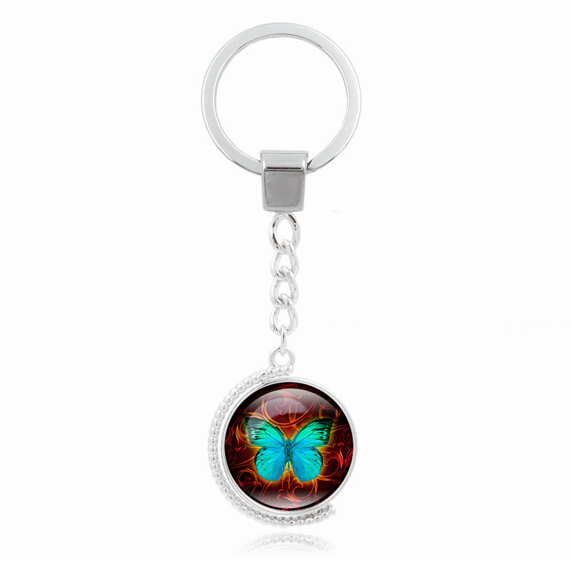 

Hot sale Retro Butterfly Double Side Rotation Time Gemstone Keychain Alloy Key Ring KR166 Keychains mix order 20 pieces a lot