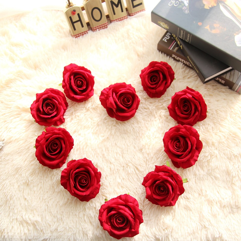 

wholesale simulation flowers velvet rose flower head for foreign trade flower wall home decoration wedding fake flowers, White