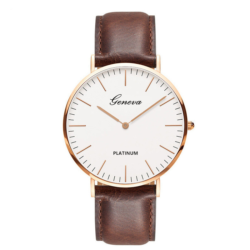 

Wristwatches Fashion Dress Watch Men's And Women's Watches Leather Quartz Watch Geneva Ultra thin Personality Casual Relogio W0141C, Slivery;brown