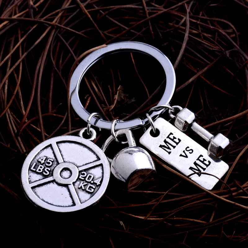 

New Weight Lifting Keychain Barbell Key Chain Weight Plate Charm Keyrings Personal Trainer Lovers Gifts free shipping