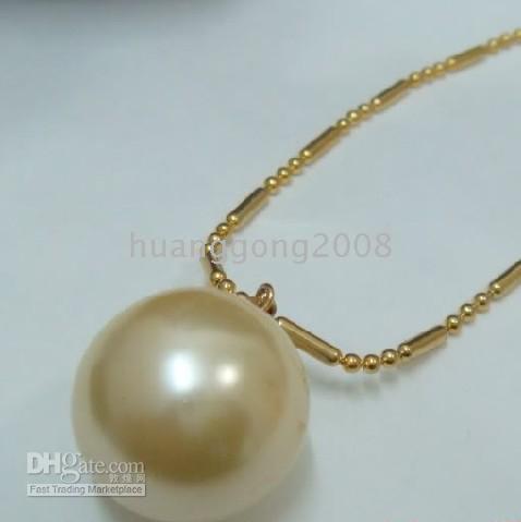 

16mm south sea golden shell pearl pendant necklace +chain 14k, Silver