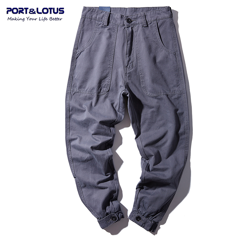 

Wholesale- PORT& Brand Jeans Men Solid Harem Pants 100% Cotton Mens Haren Jeans Full Length Men's Clothing YP009 5087, Gray